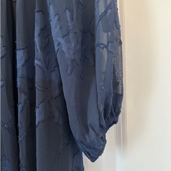 SOIEBLU Gown Elegant Navy Chiffon Surplice V Neck Balloon L/S NWT Sz M L - Picture 13 of 15